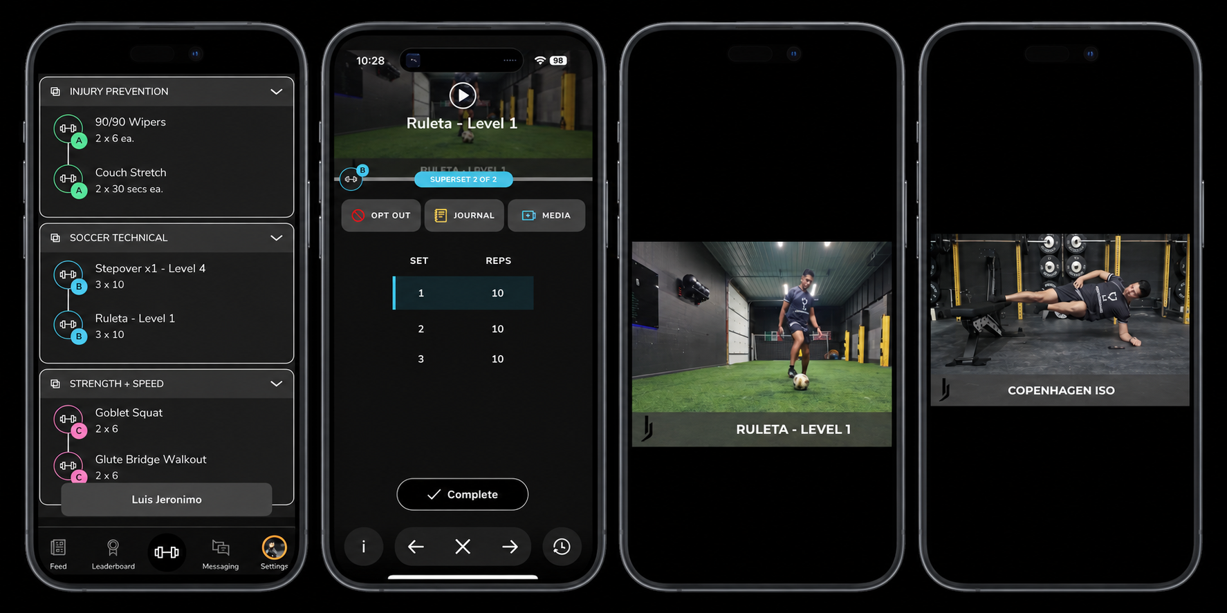 LJP guided training app with strength, mobility and soccer demonstration videos