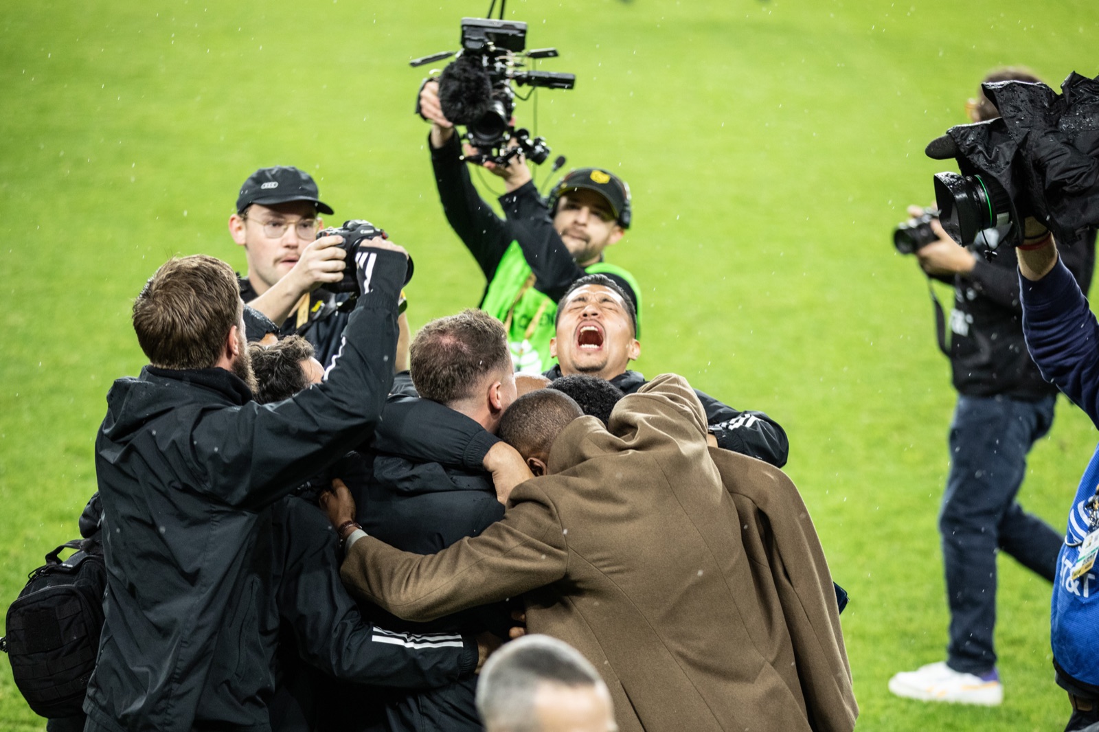 Celebrating with the team